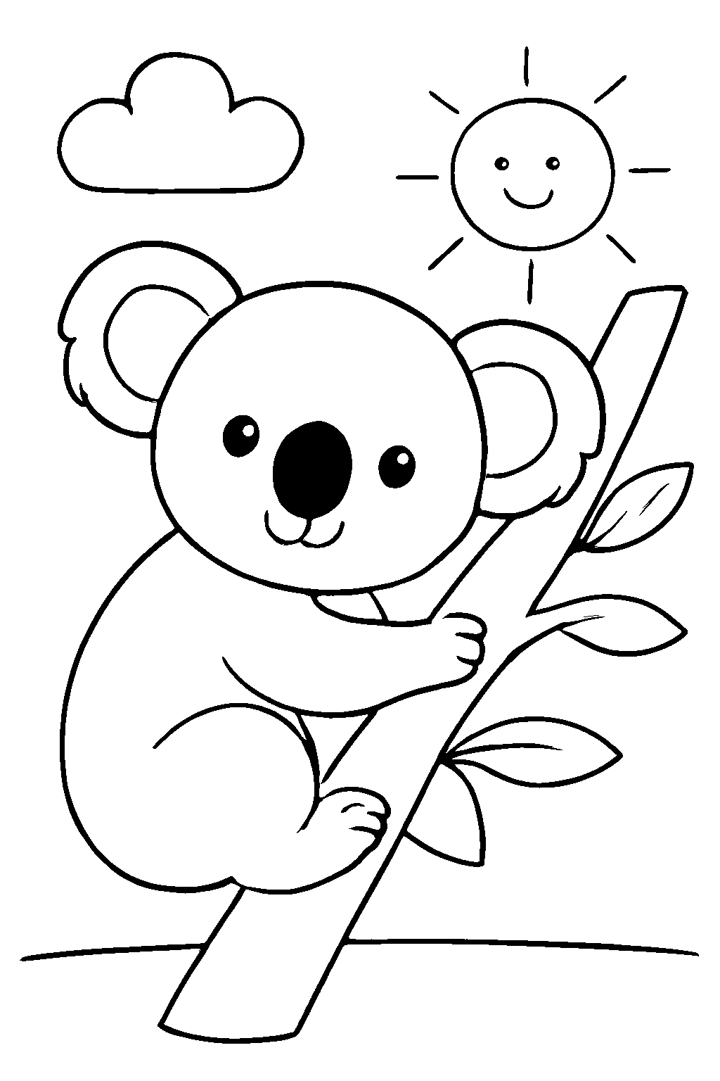 Tranh tô màu Chú gấu túi leo cành cây cho bé