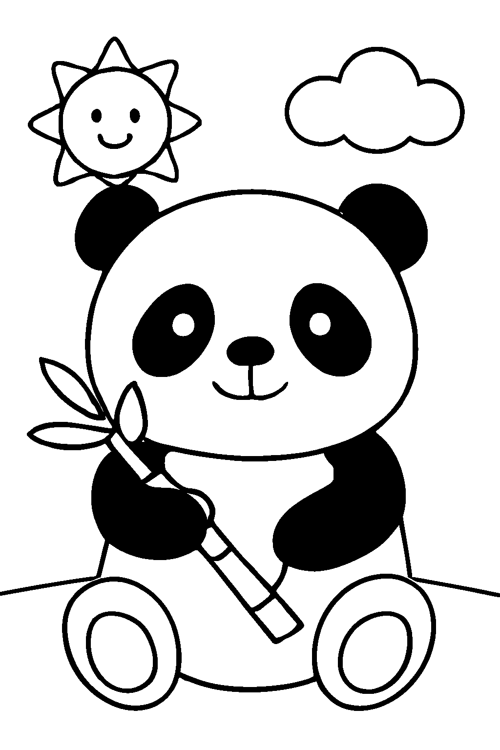 Tranh tô màu Gấu trúc ăn tre cho bé